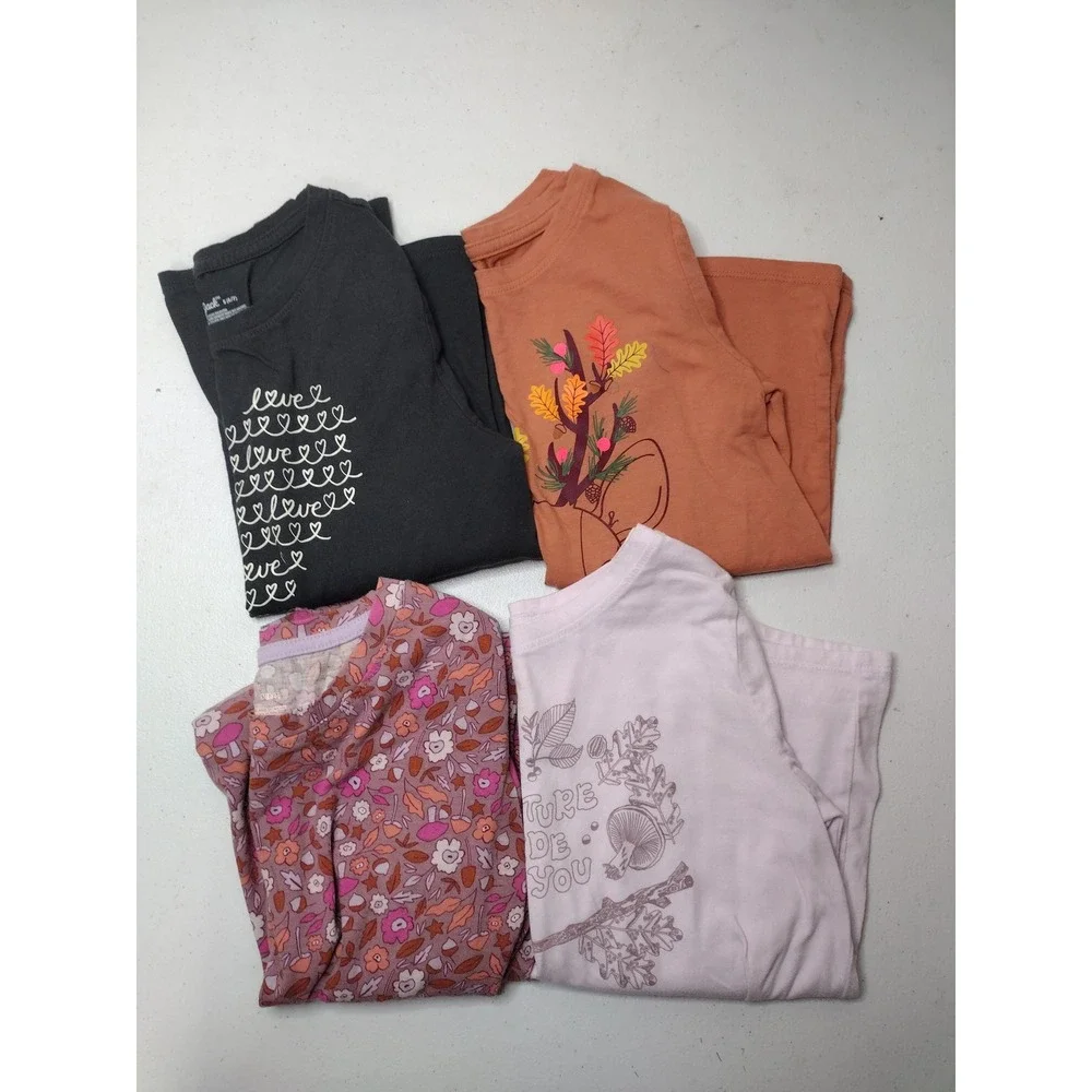 Cat & Jack Girls Long Sleeve Graphic Tee Bundle 4 Pack Floral Deer Nature Size S